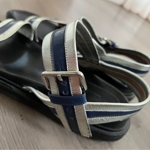 Marni | Summer Camp Fussbett Sandals | Silver/Blue Metallic Leather | Size 7.5 - Picture 5 of 13